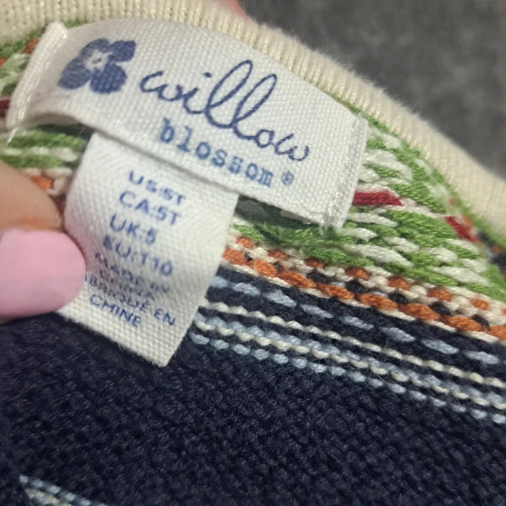 Willow Blossom Girls 5T Navy Fair Isle Knit Sweater Dress Boho Cottagecore Boho